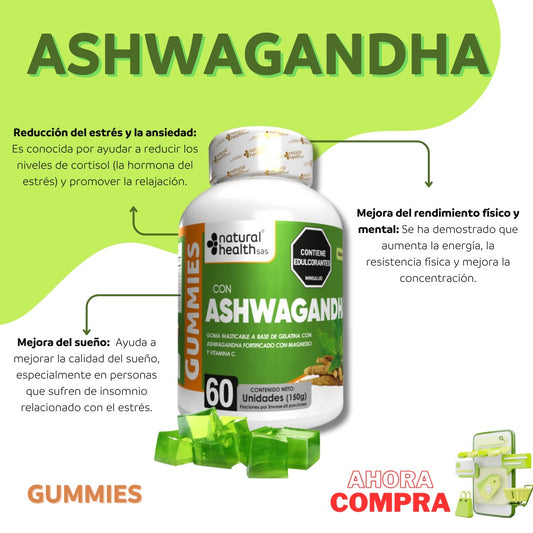 🌿✨60 GOMAS DE ASHWAGANDHA CON REGISTRO INVIMA PARA TU BIENESTAR 🧘‍♀️💪